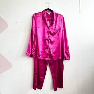 Morgan Taylor Pink Satin Pajama Set Sleepwear Luxe Nightwear Coquette XL
